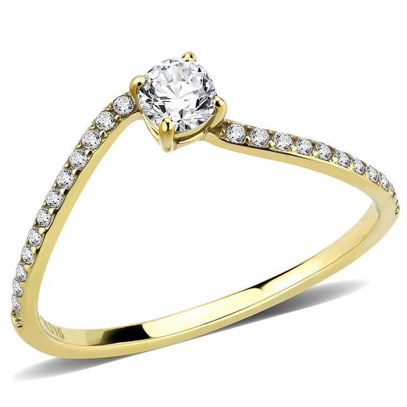 Women IP Gold Stainless Steel Ring with AAA Grade CZ in Clear - Size 5