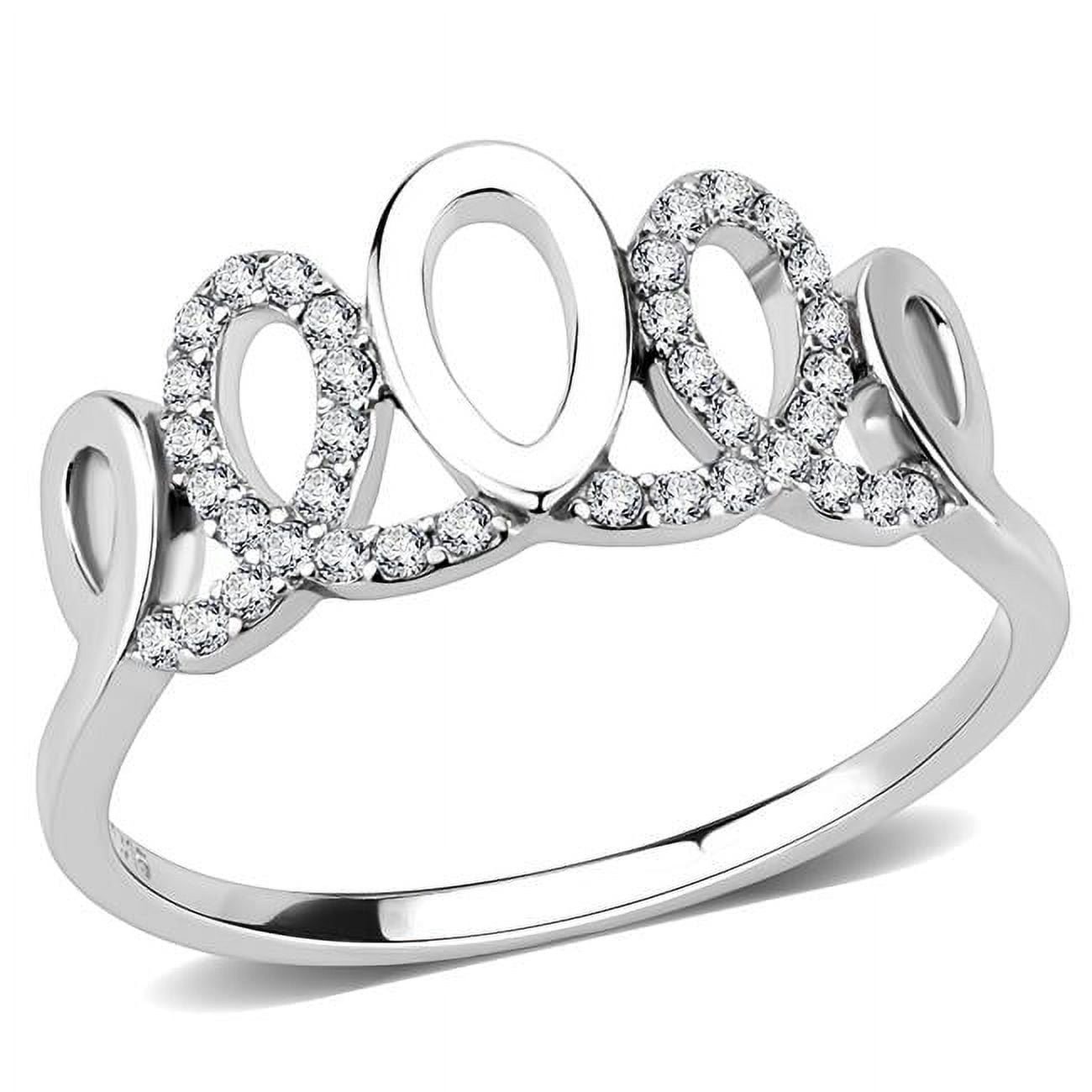 DA258-8 Women High Polished Stainless Steel Ring with AAA Grade CZ in Clear - Size 8