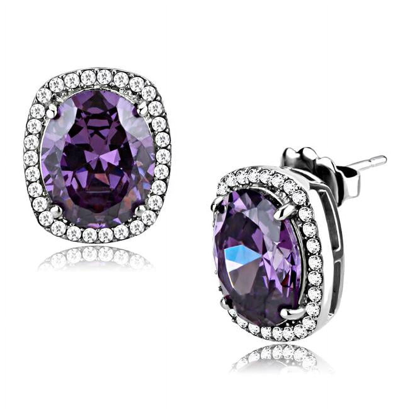 Picture of Alamode DA298 Women High Polished Stainless Steel Earrings with AAA Grade CZ in Amethyst