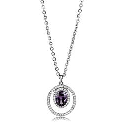 Picture of Alamode DA300-16.5Plus2 Women High Polished Stainless Steel Chain Pendant with AAA Grade CZ in Amethyst - 16.5 & 2 in.
