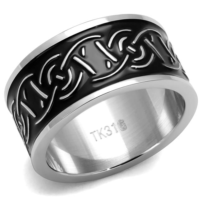 Men High Polished Stainless Steel Ring with Epoxy in Jet - Size 13