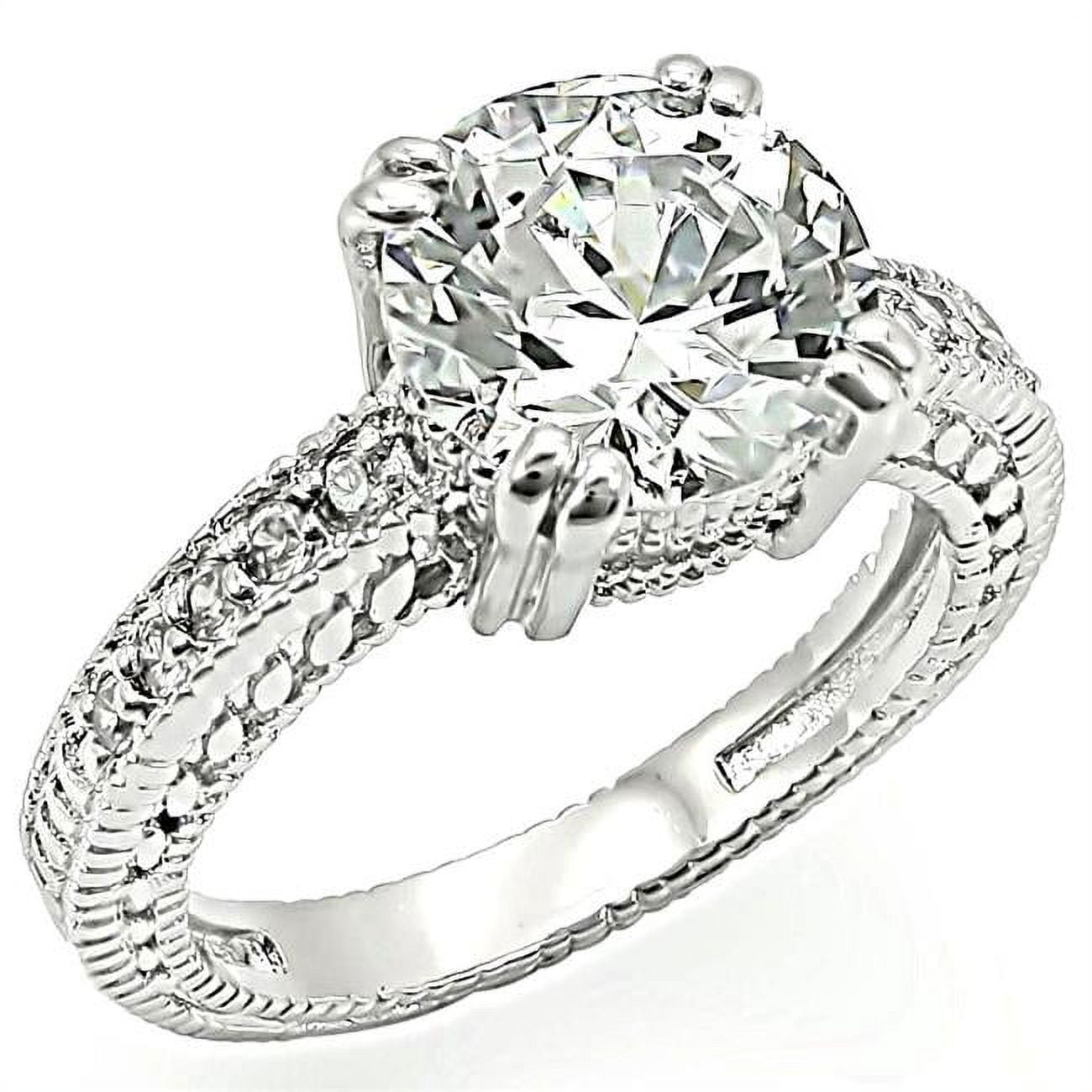 Women Rhodium Brass Ring with AAA Grade CZ in Clear - Size 5