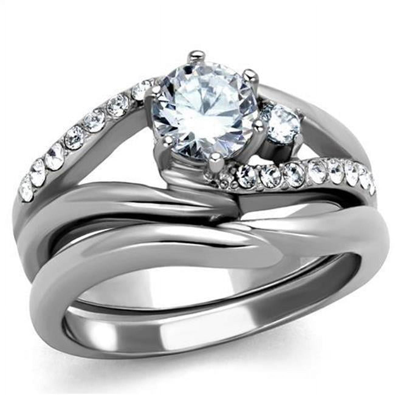 Women High Polished Stainless Steel Ring with AAA Grade CZ in Clear - Size 10