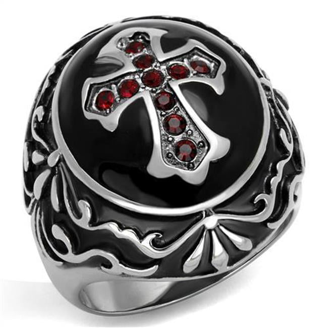 TK2229-11 Men High Polished Stainless Steel Ring with Top Grade Crystal in Siam - Size 11