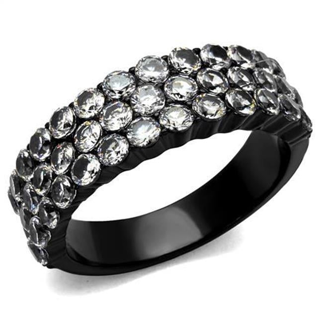 Women IP Black Stainless Steel Ring with AAA Grade CZ in Clear - Size 9
