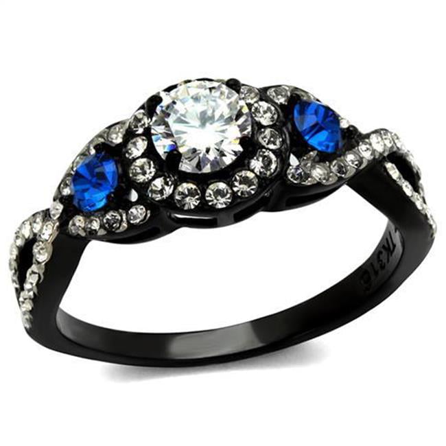 Women Two-Tone IP Black Stainless Steel Ring with AAA Grade CZ in Clear - Size 6
