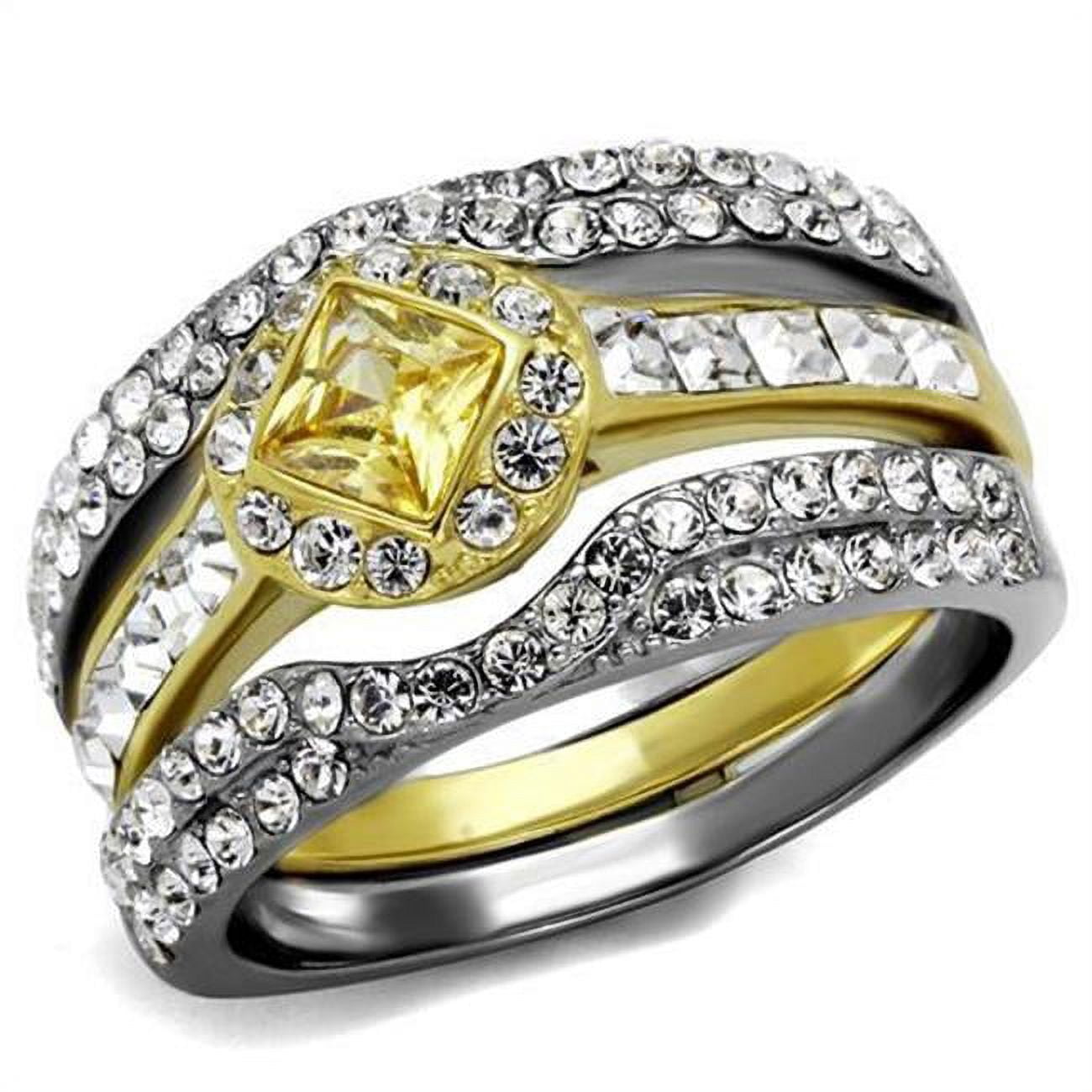 Women Two-Tone IP Gold Stainless Steel Ring with AAA Grade CZ in Topaz - Size 5