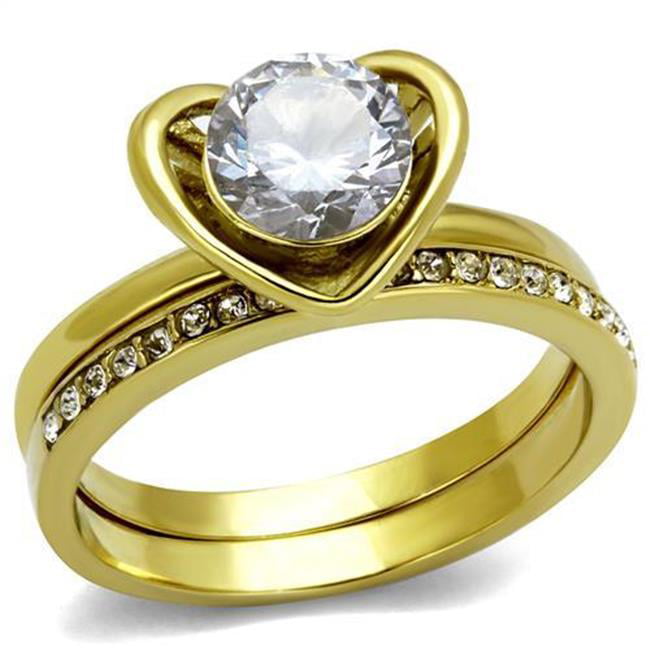 Women IP Gold Stainless Steel Ring with AAA Grade CZ in Clear - Size 9