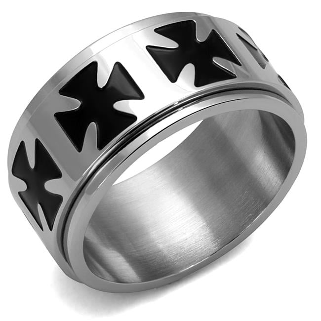 Men High Polished Stainless Steel Ring with Epoxy in Jet - Size 10