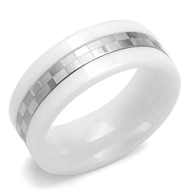 Women High Polished Stainless Steel Ring with Ceramic in White - Size 8