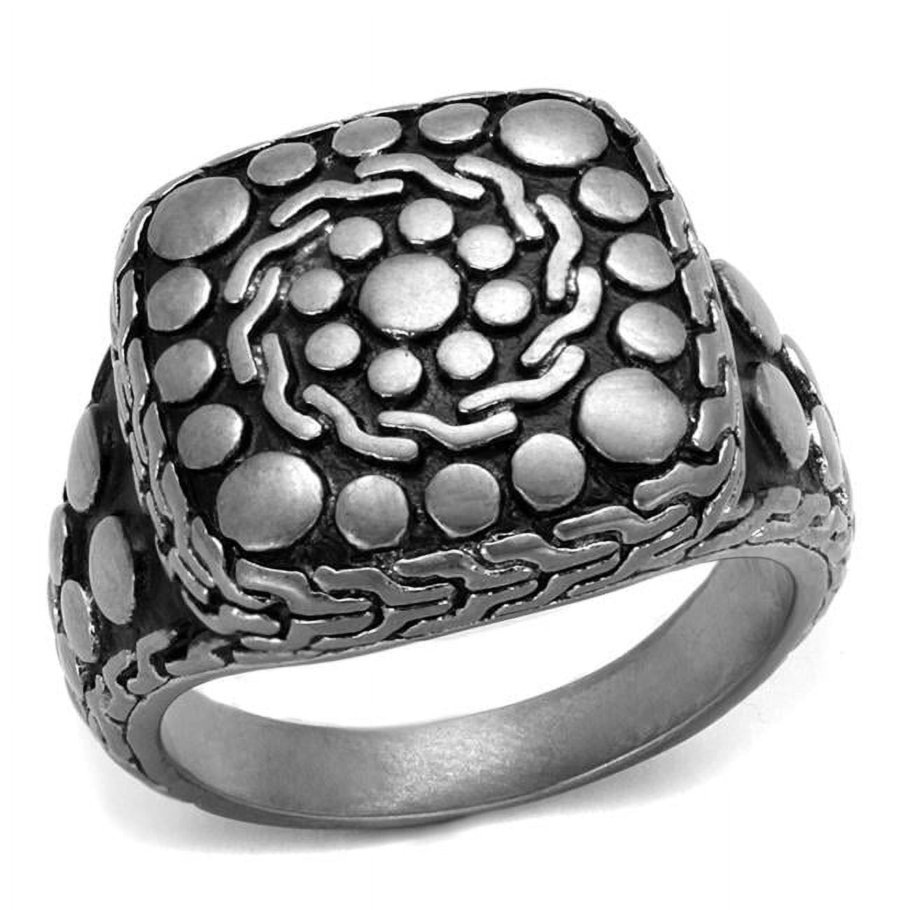 Men Antique Silver Stainless Steel Ring with Epoxy in Jet - Size 9