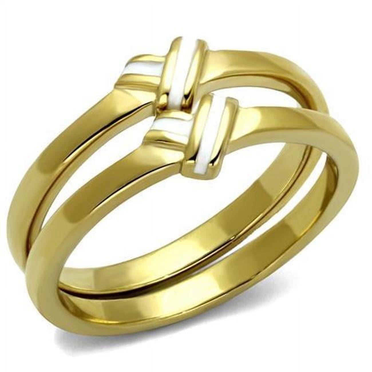 Women IP Gold Stainless Steel Ring with Epoxy in White - Size 10