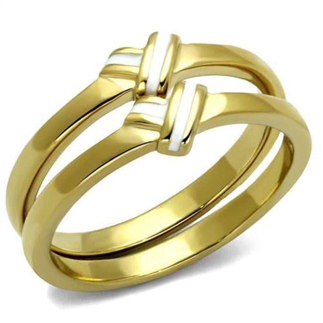 Women IP Gold Stainless Steel Ring with Epoxy in White - Size 9