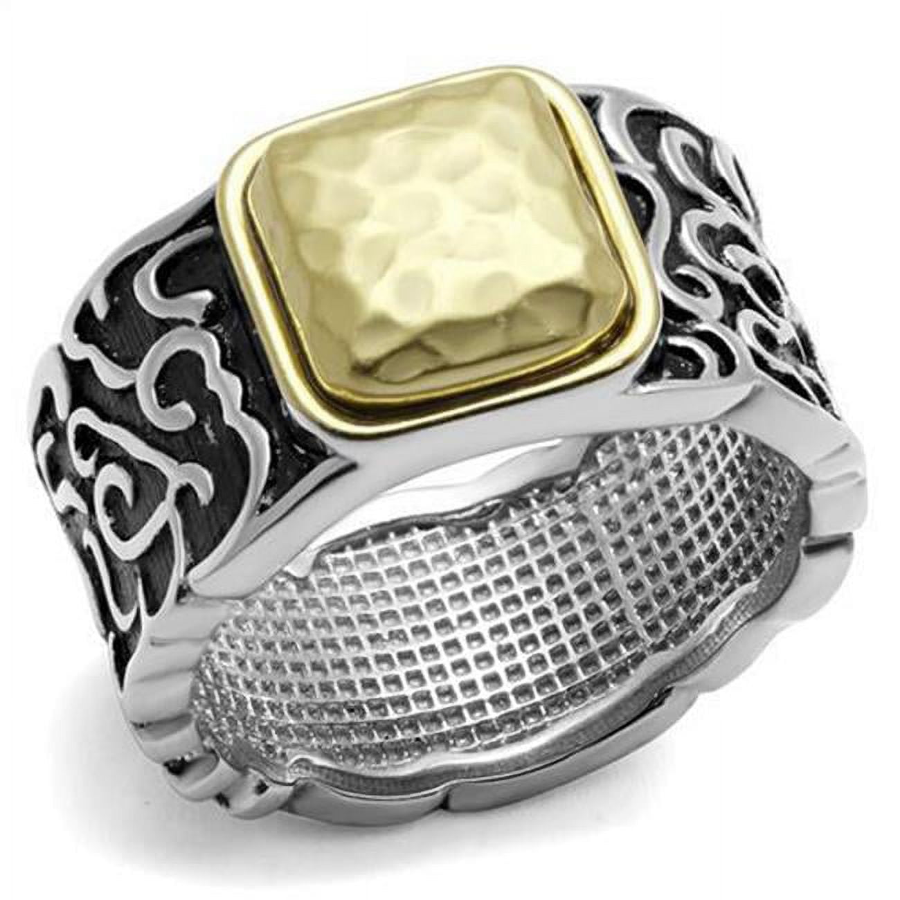 Men Two-Tone IP Gold Stainless Steel Ring with Epoxy in Jet - Size 8