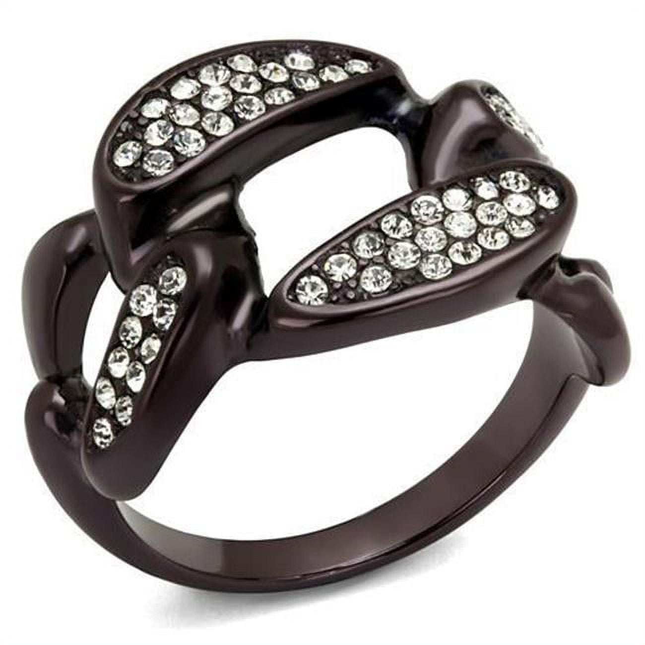 TK2558-5 Women IP Dark Brown Stainless Steel Ring with Top Grade Crystal in Clear - Size 5