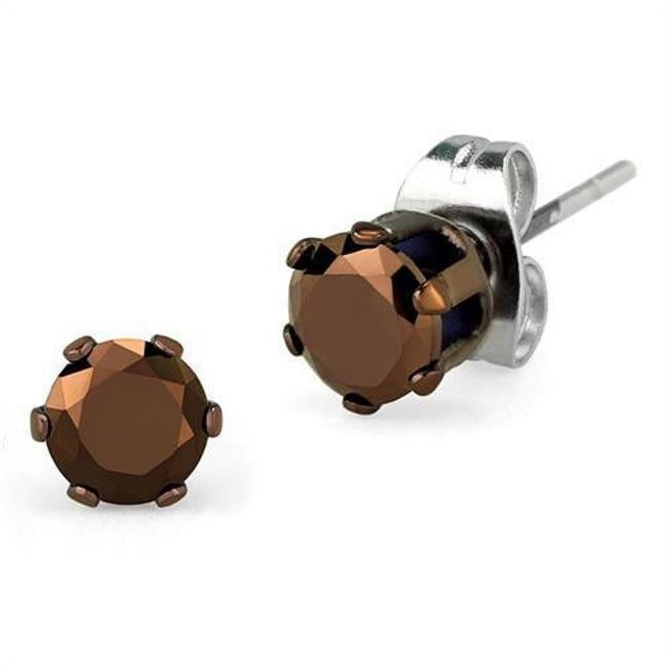 Women Two Tone IP Light Brown Stainless Steel Earrings with AAA Grade CZ in Light Coffee