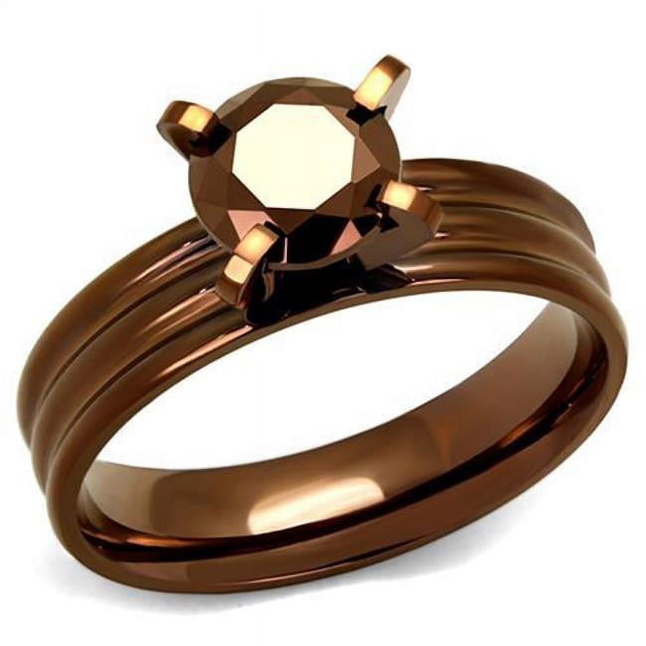 TK2597-9 Women IP Coffee Light Stainless Steel Ring with AAA Grade CZ in Light Coffee - Size 9