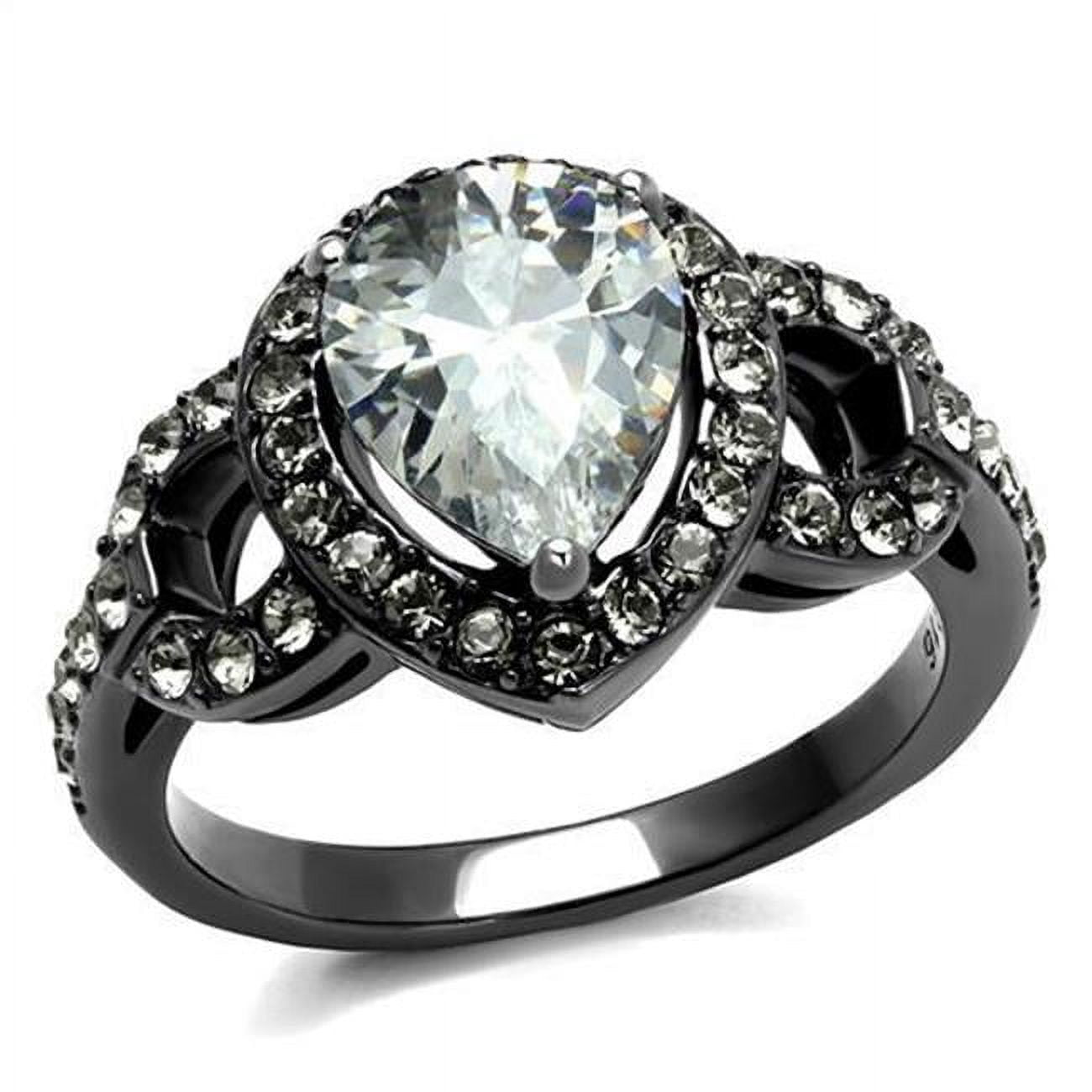 Women IP Light Black Stainless Steel Ring with AAA Grade CZ in Clear - Size 6