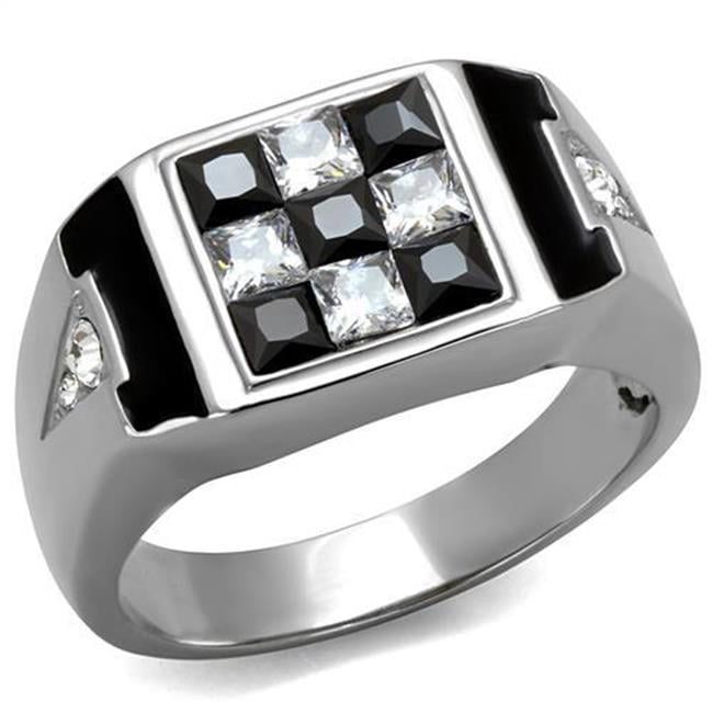 TK2663-10 Men High Polished Stainless Steel Ring with AAA Grade CZ in Jet - Size 10
