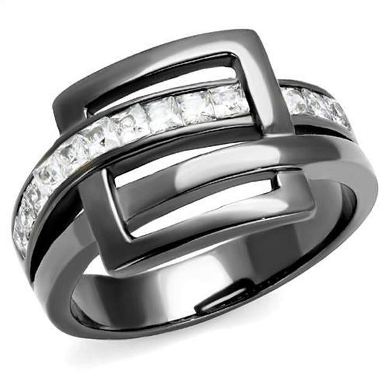 Women IP Light Black Stainless Steel Ring with AAA Grade CZ in Clear - Size 8
