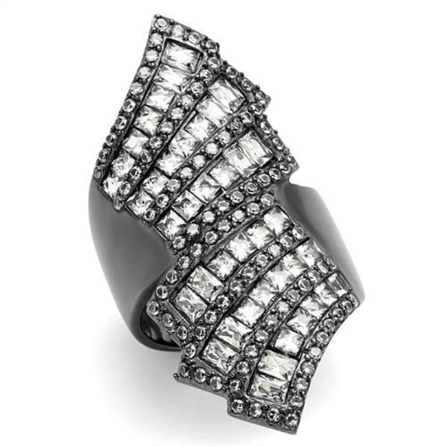 Women IP Light Black Stainless Steel Ring with AAA Grade CZ in Clear - Size 8