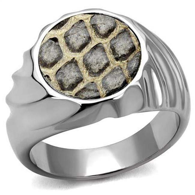 Men High Polished Stainless Steel Ring with Leather in Animal pattern - Size 10