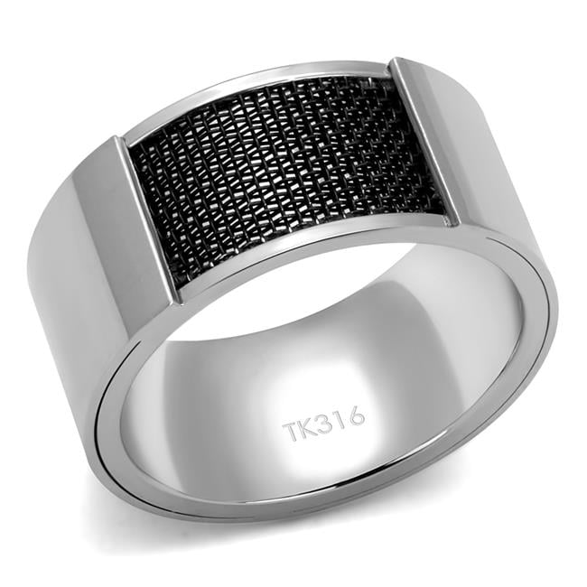 Men High Polished Stainless Steel Ring with Epoxy in Jet - Size 11