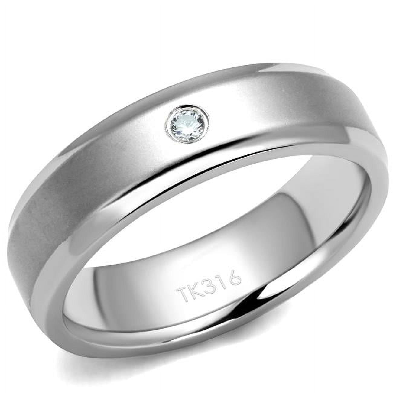 Men High Polished Stainless Steel Ring with AAA Grade CZ in Clear - Size 12