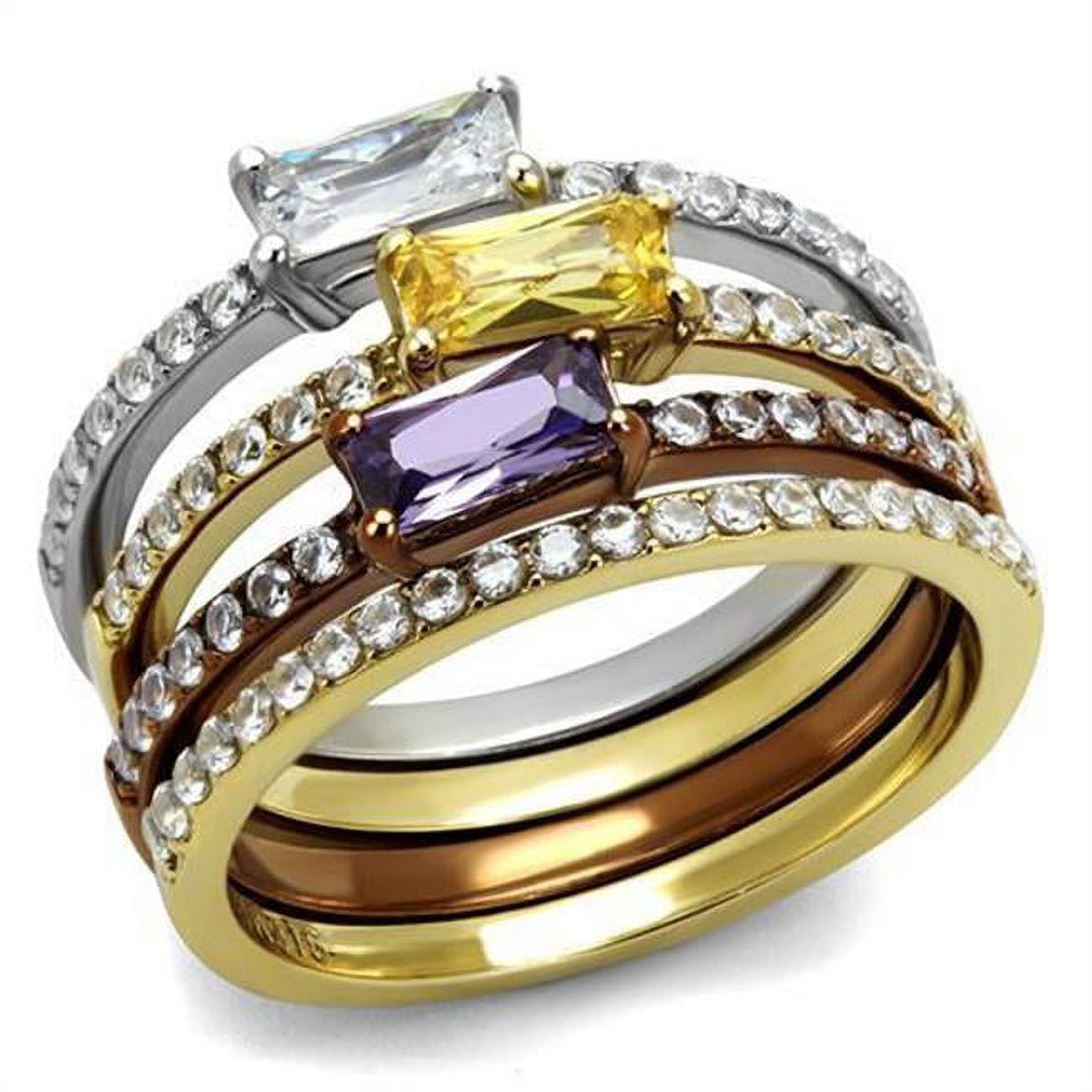 TK2960-8 Women Three Tone IP Stainless Steel Ring with AAA Grade CZ in Multi Color - Size 8