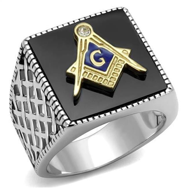 Men Two-Tone IP Gold Stainless Steel Ring with Semi-Precious in Jet - Size 8