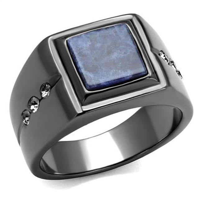 Men IP Light Black Stainless Steel Ring with Blue Sand in Montana - Size 9