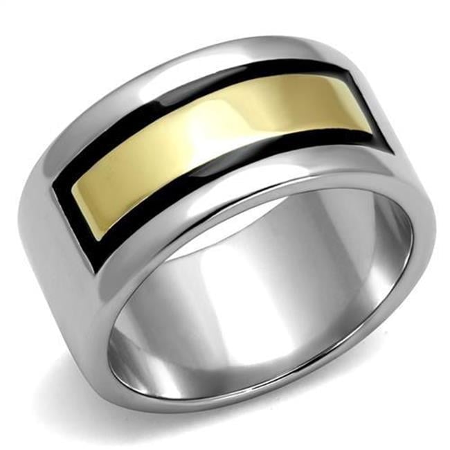 Men Two-Tone IP Gold Stainless Steel Ring with Epoxy in Jet - Size 9