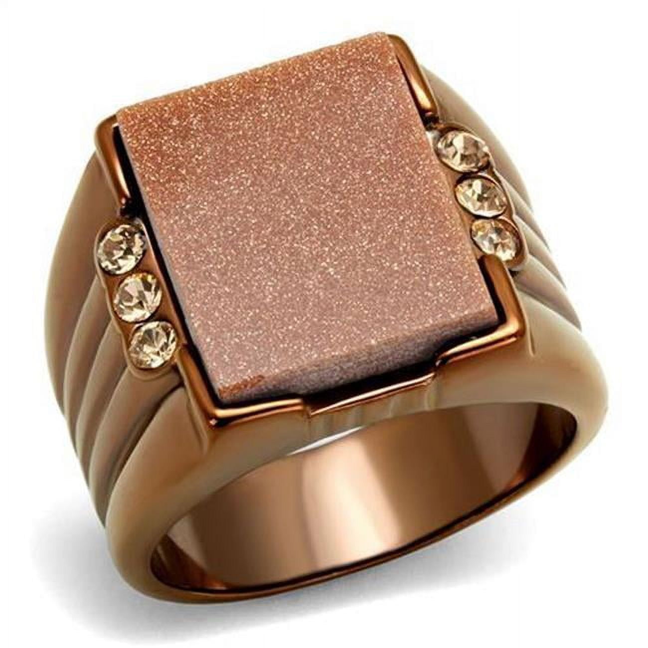 Men IP Coffee Light Stainless Steel Ring with Semi-Precious in Siam - Size 9