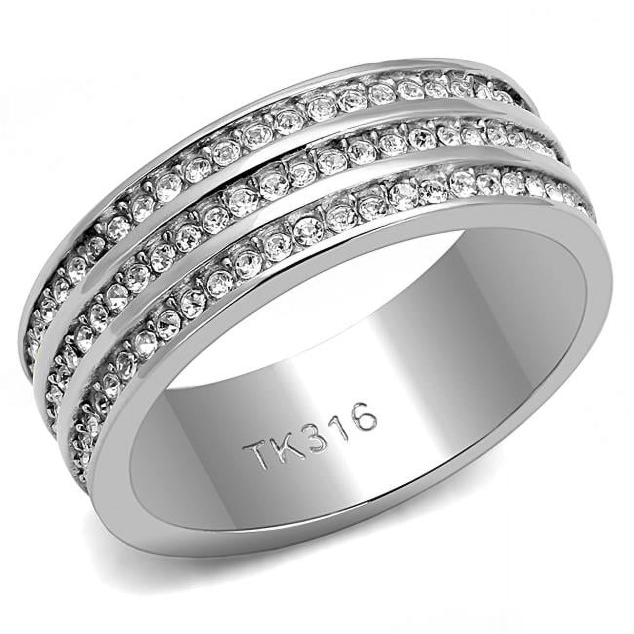 Women High Polished Stainless Steel Ring with Top Grade Crystal in Clear - Size 7