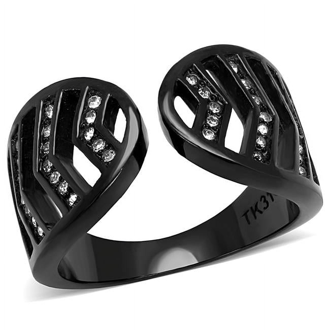 Women IP Black Stainless Steel Ring with Top Grade Crystal in Clear - Size 7