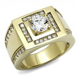 Men IP Gold Stainless Steel Ring with AAA Grade CZ in Clear - Size 11
