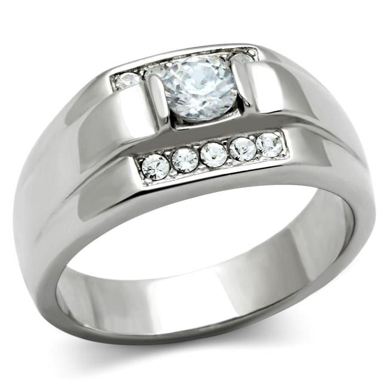 Men High Polished Stainless Steel Ring with AAA Grade CZ in Clear - Size 13