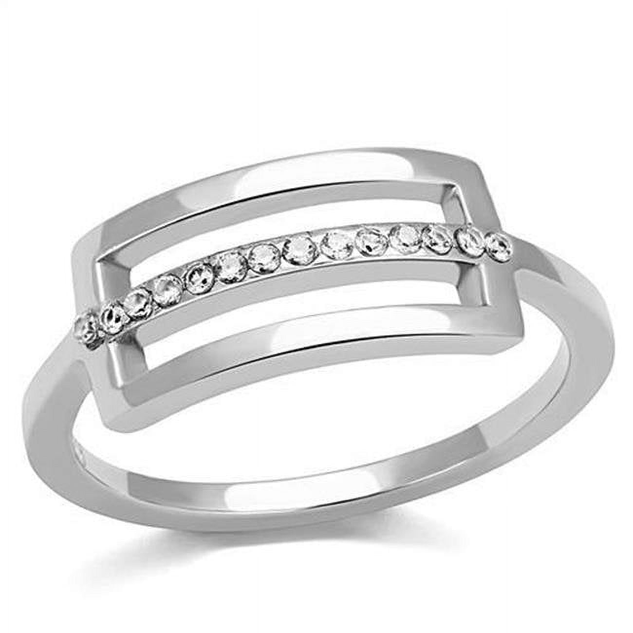 Women High Polished Stainless Steel Ring with AAA Grade CZ in Clear - Size 5