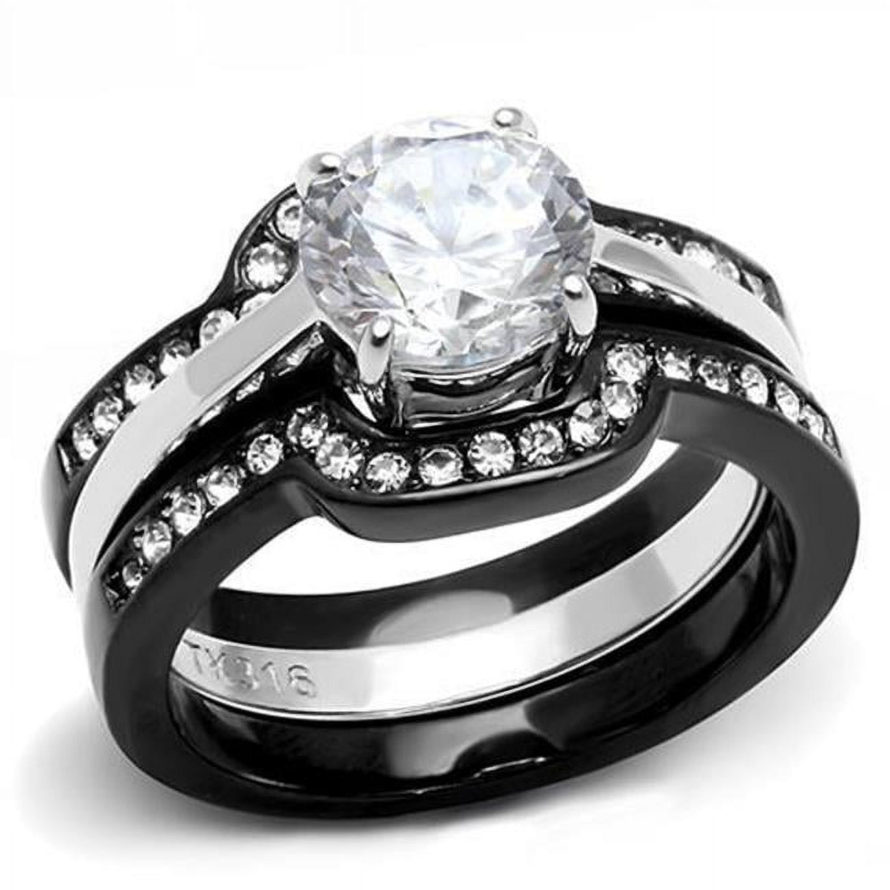 Women Two-Tone IP Black Stainless Steel Ring with AAA Grade CZ in Clear - Size 5