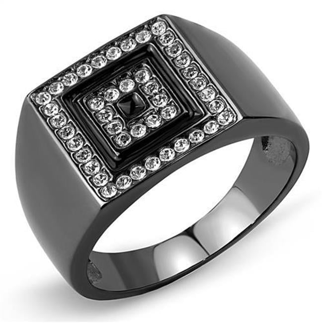 Men IP Light Black Stainless Steel Ring with Top Grade Crystal in Clear - Size 9