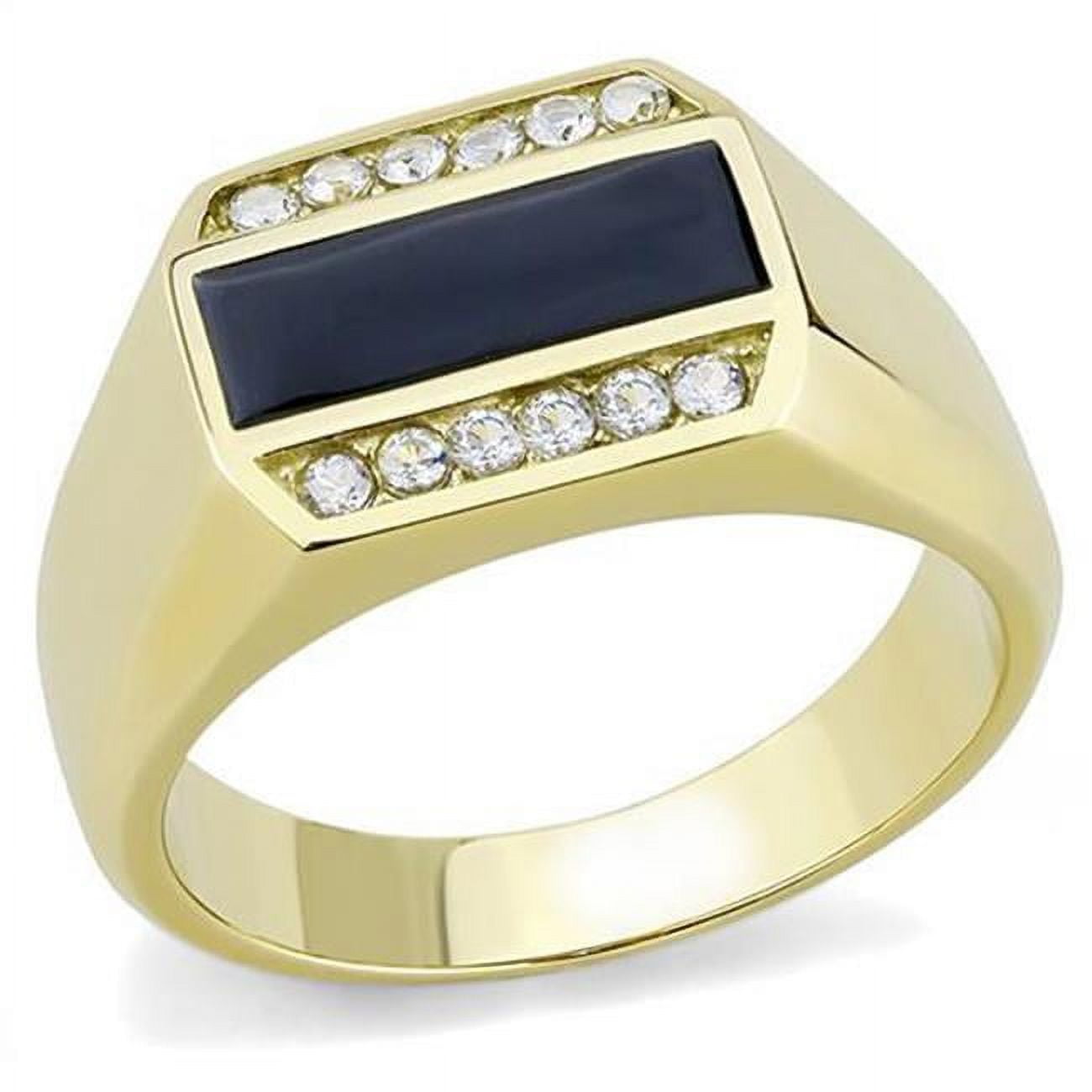 Men IP Gold Stainless Steel Ring with AAA Grade CZ in Clear - Size 9