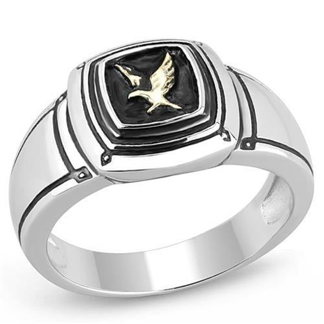 Men Two-Tone IP Gold Stainless Steel Ring with Epoxy in Jet - Size 13