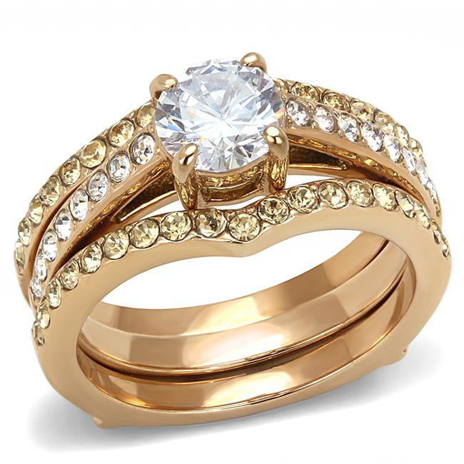 Women IP Rose Gold Stainless Steel Ring with AAA Grade CZ in Clear - Size 10