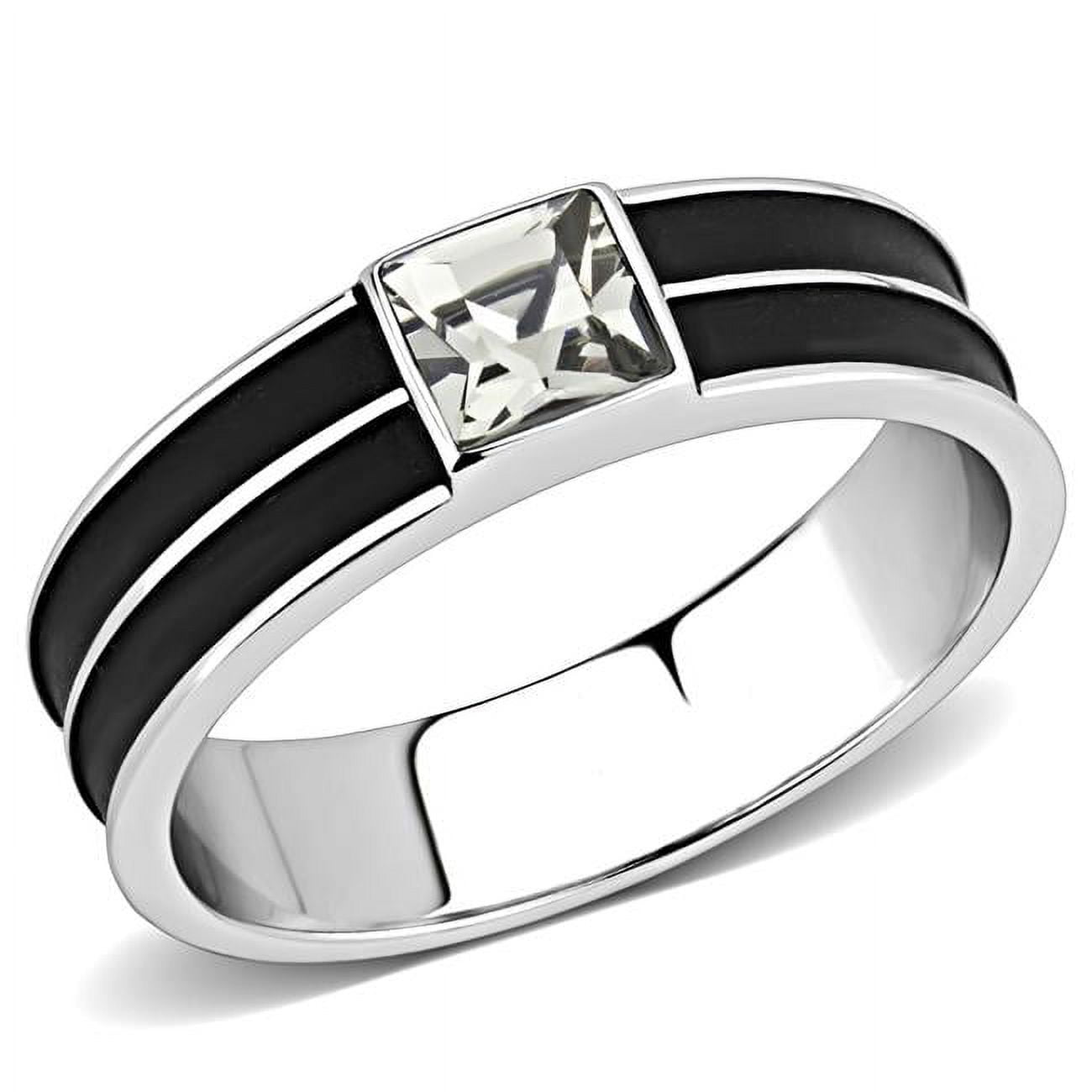 TK3292-8 Men High Polished Stainless Steel Ring with Top Grade Crystal in Black Diamond - Size 8