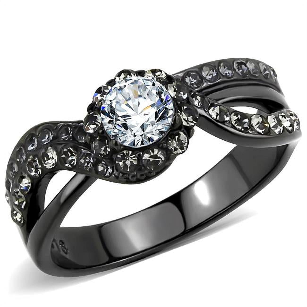 Women IP Light Black Stainless Steel Ring with AAA Grade CZ in Clear - Size 9