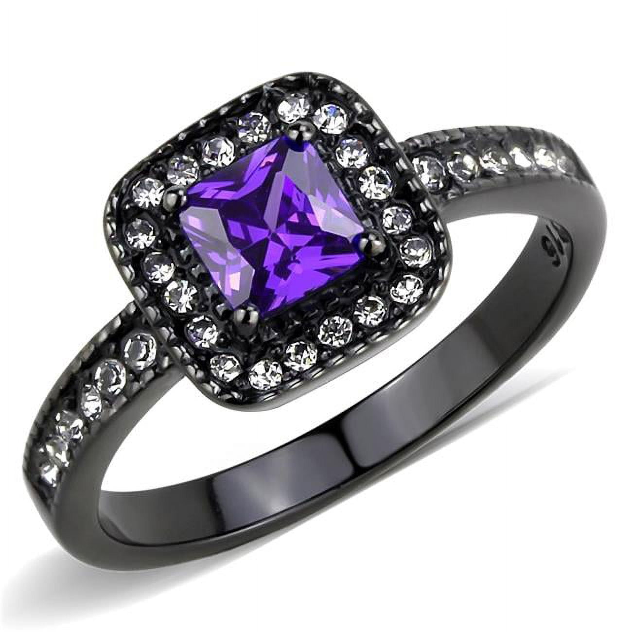 Women IP Black Stainless Steel Ring with AAA Grade CZ in Tanzanite - Size 10