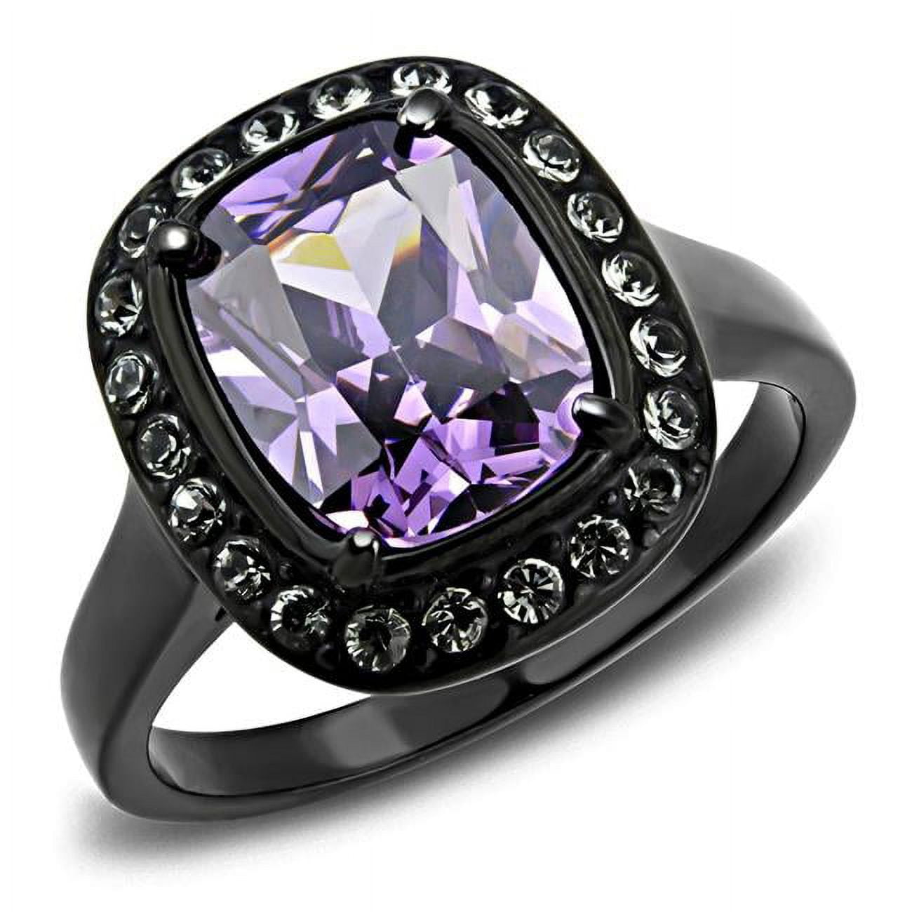 Women IP Black Stainless Steel Ring with AAA Grade CZ in Amethyst - Size 7