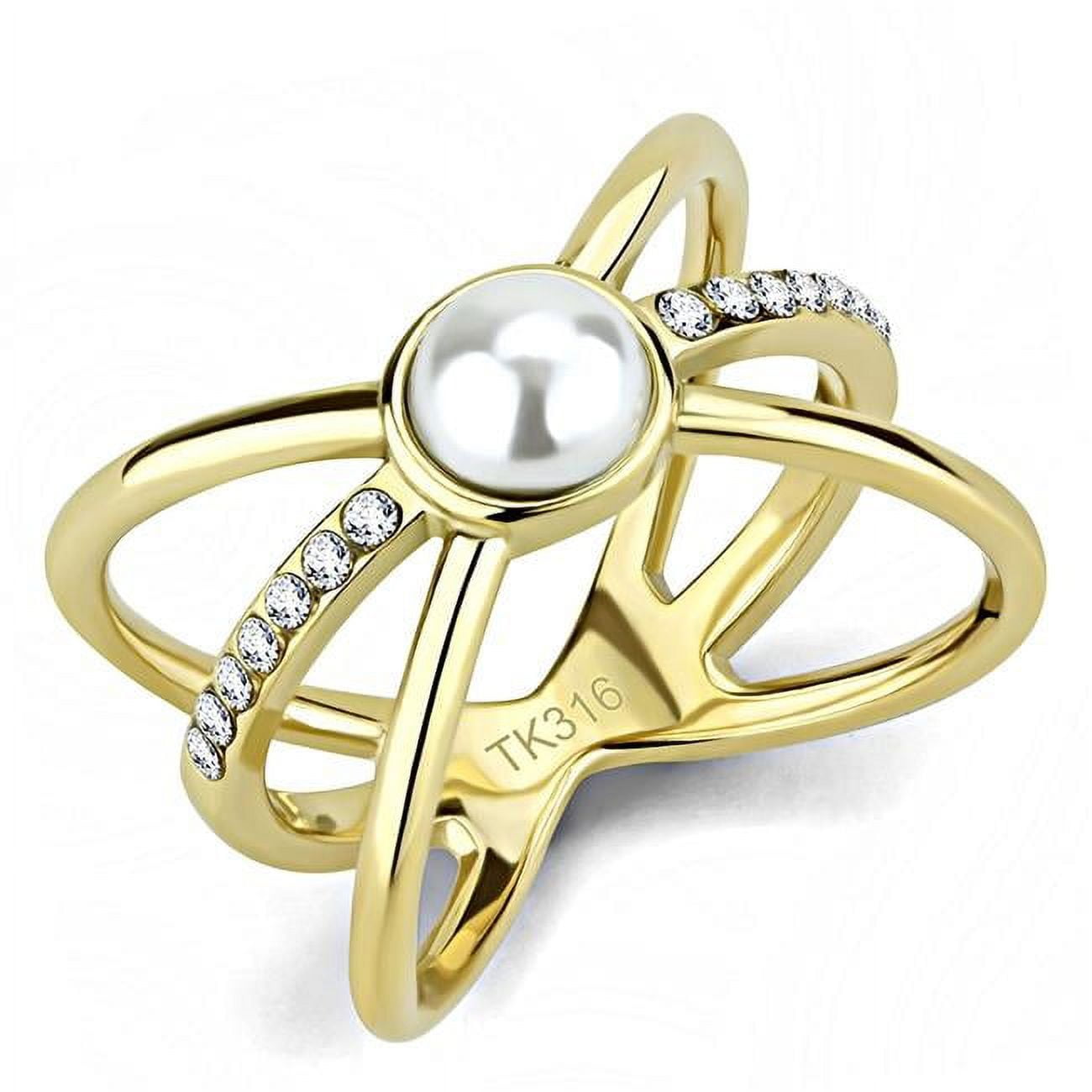 Women IP Gold Stainless Steel Ring with Synthetic in White - Size 6