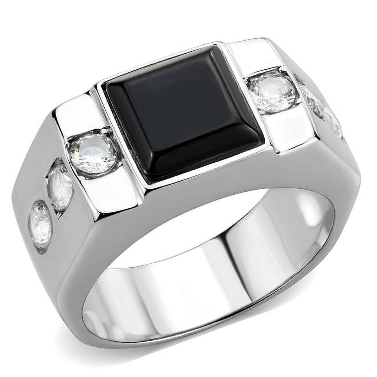 TK3615-11 Men High Polished Stainless Steel Ring with Synthetic in Jet - Size 11