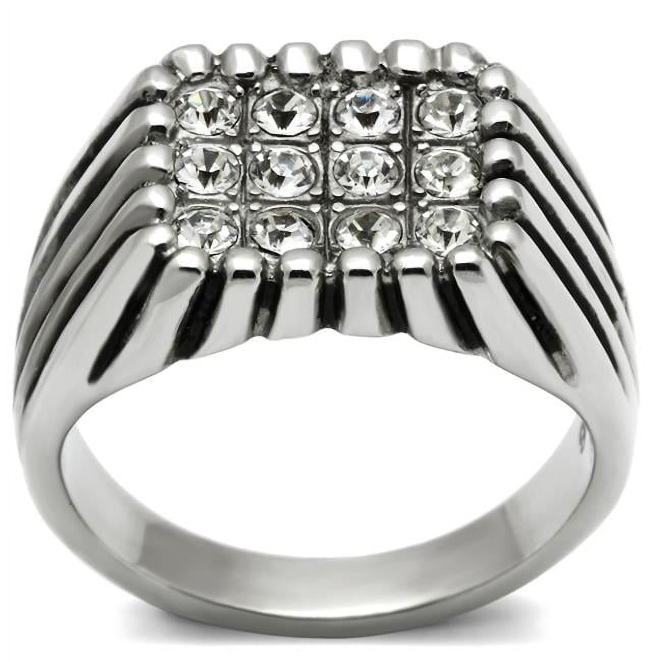 TK363-12 Men High Polished Stainless Steel Ring with Top Grade Crystal in Clear - Size 12